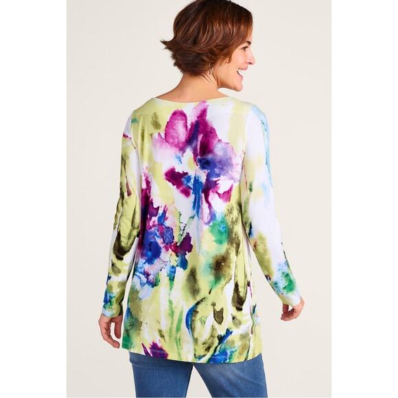 Soft Surroundings Watercolor Floral Long Sleeve Tunic Top Floral Multicolor 3X - Picture 5 of 8